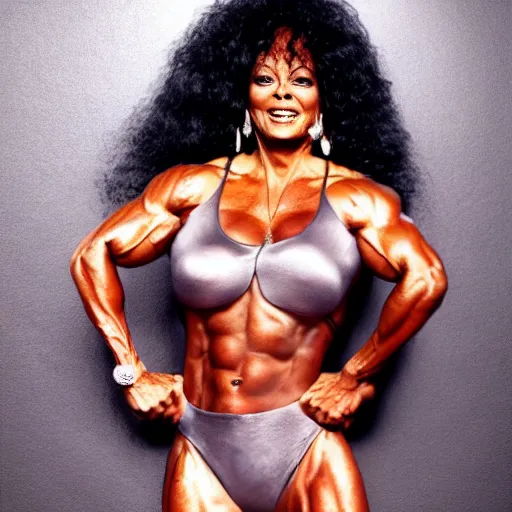 Image similar to Diana ross with the physique of a body builder, photorealistic, hyper realistic, ultra detailed, cinematic, dynamic lighting, refined, intricate, digital art, digital painting, masterpiece, 8k