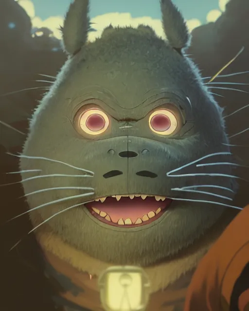 Prompt: highly detailed vfx portrait of totoro as terminator, stephen bliss, unreal engine, greg rutkowski, loish, rhads, beeple, makoto shinkai and lois van baarle, ilya kuvshinov, rossdraws, tom bagshaw, alphonse mucha, global illumination, detailed and intricate environment