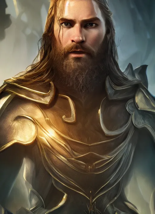 Image similar to asgard ultra detailed fantasy, elden ring, realistic, dnd character portrait, full body, dnd, rpg, lotr game design fanart by concept art, behance hd, artstation, deviantart, global illumination radiating a glowing aura global illumination ray tracing hdr render in unreal engine 5
