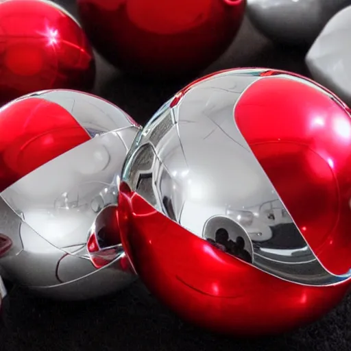 Prompt: chrome spheres on a red cube, calligraphy