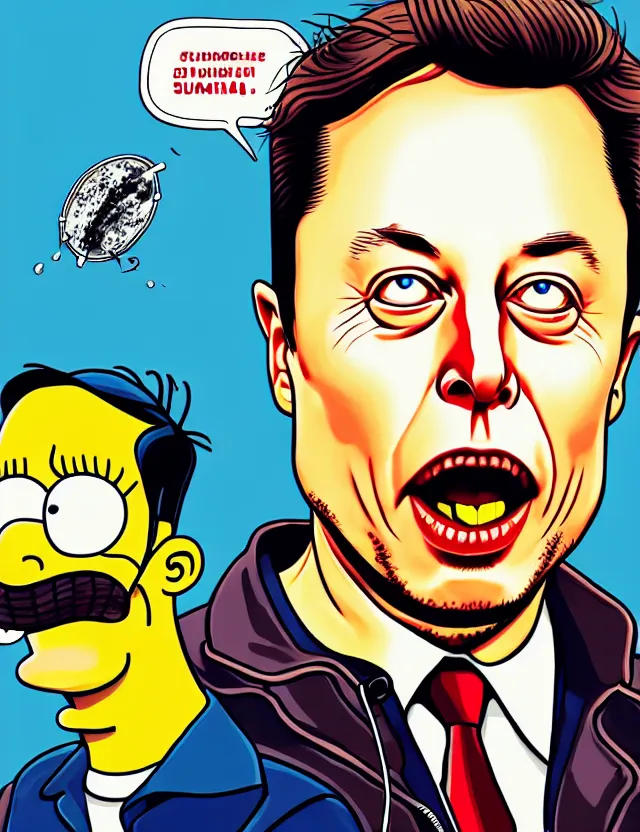 Prompt: a detailed illustration of elon musk in the style of the simpsons, trending on artstation, digital art, 4 k resolution, detailed, high quality, sharp focus, hq artwork, coherent, insane detail, character portrait