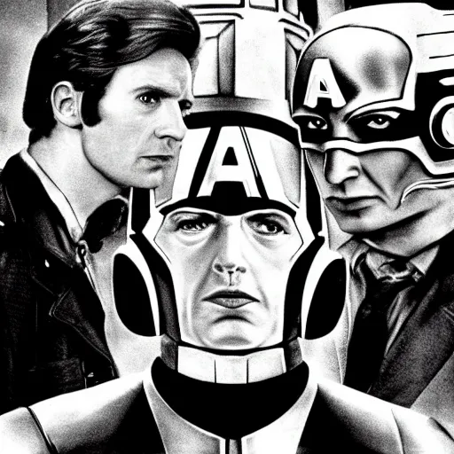 Image similar to film still of captain america in doctor who ( 1 9 7 5 )