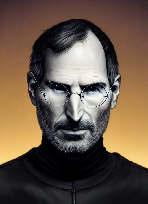 Image similar to Portrait of Steve Jobs, white glowing eyes, cloak, face enhance, male, fantasy, extremely detailed, digital painting, artstation, concept art, smooth, sharp focus, illustration, stunning lighting, art by artgerm and alphonse mucha and simon stalenhag, realistic character concept, high fantasy, light atmosphere, golden ratio, cinematic lighting, hyperdetailed, high resolution, insanely detailed and intricate, Marc Simonetti, Greg Rutkowski, 8k