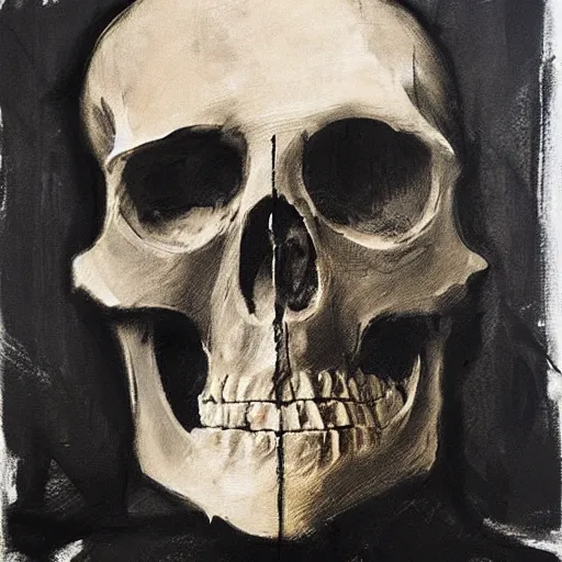 Image similar to a skeleton in black cloak by Guy Denning