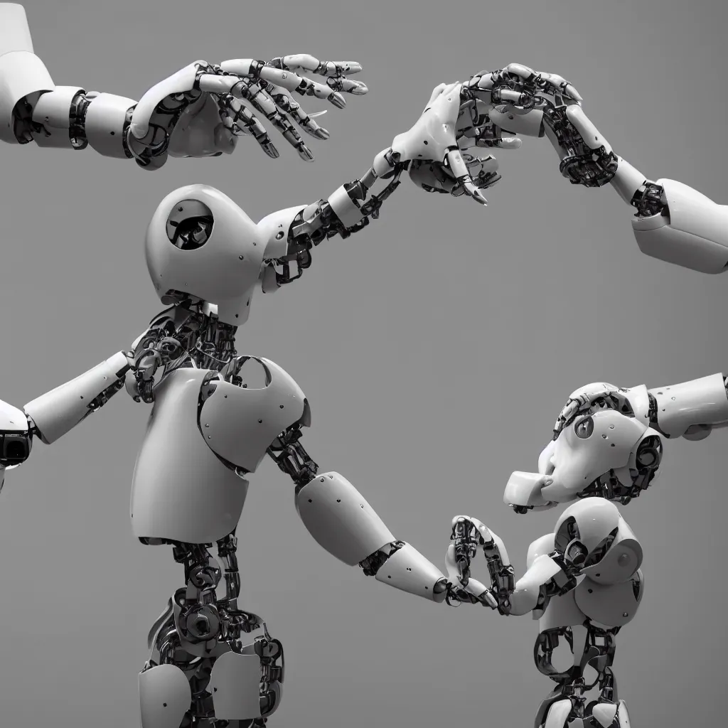 Image similar to a human and an robot holding hands