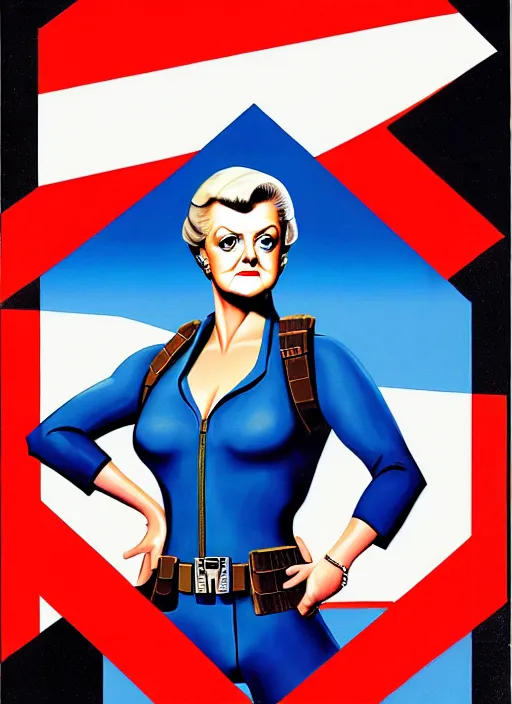 Image similar to g. i. joe portrait painting of angela lansbury, hasbro box art, 1 9 8 8, hq scan