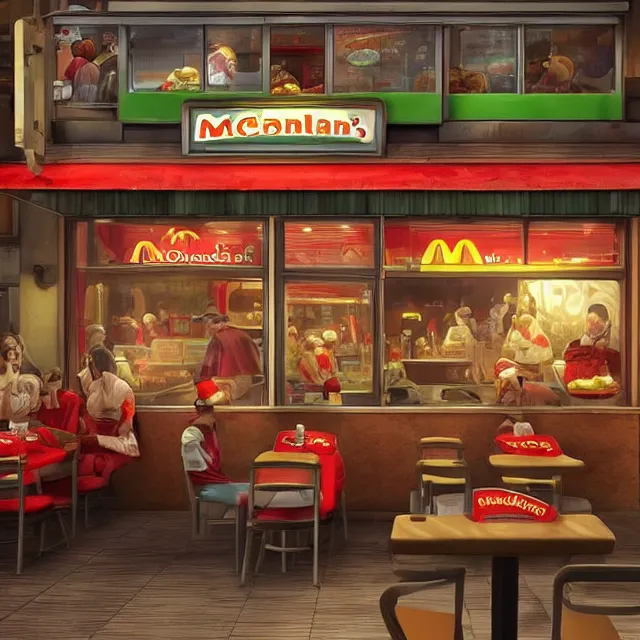 Image similar to a mcdonald's restaurant in hell trending on artstation deviantart pinterest detailed realistic hd 8 k high resolution