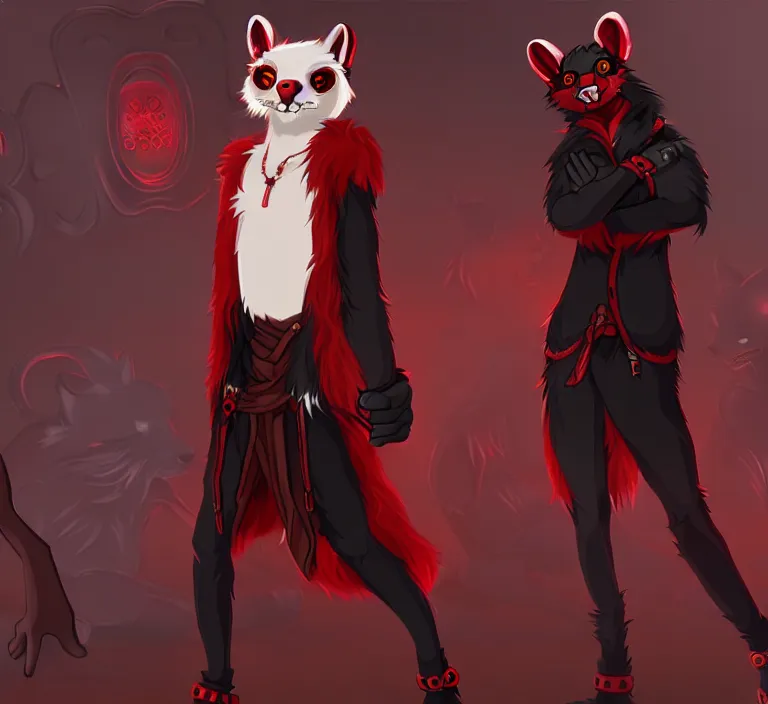 Image similar to furry - male - red - black - weasel - necromancer - fursona uhd ue 5 visual novel pc game expressions