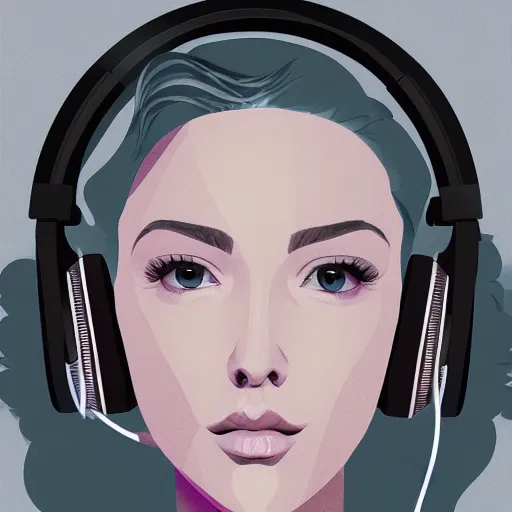 Image similar to an illustration of a beautiful woman listening to music with headphones by Quentin de Warren, highly detailed, digital art, trending on artstation