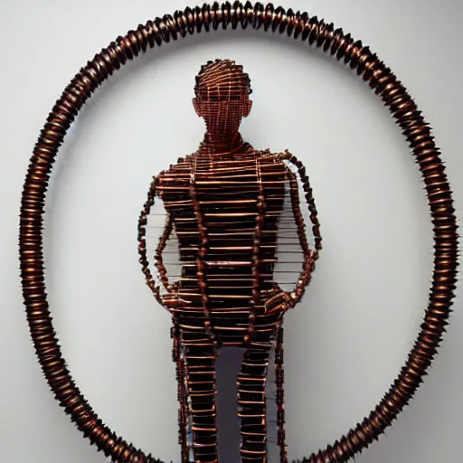 Prompt: a portrait of a man made entirely with copper pipes and tubes, realistic