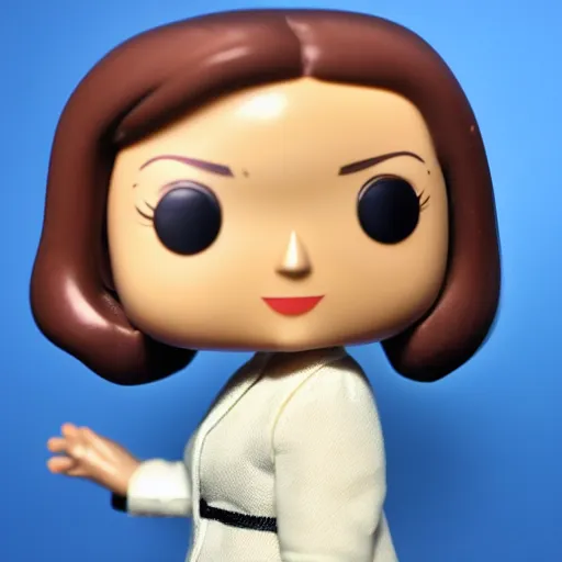 Prompt: Funko Pop doll of Marine Lepen taken in a light box with studio lighting, some background blur