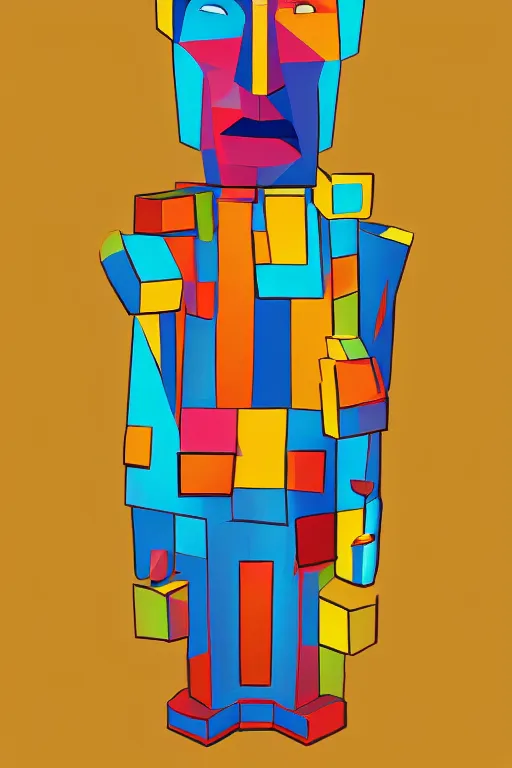 Image similar to cubist moai statue cutout digital illustration cartoon colorful beeple