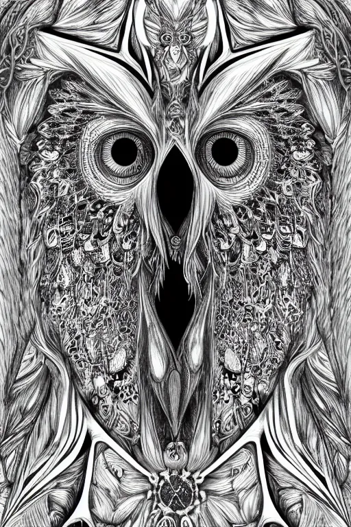 Image similar to a white bone owl, symmetrical, highly detailed, digital art, sharp focus, skeleton, trending on art station