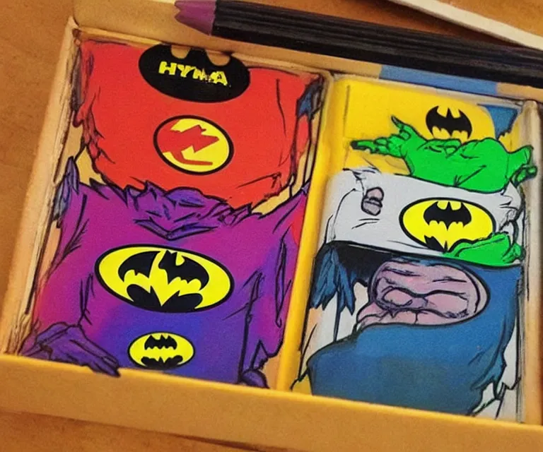 Prompt: “ sad batman crying and stress eating crayons from the box, small hands, simple, hyperrealism, photorealistic, hyperrealism, highly detailed, life like, high def ”