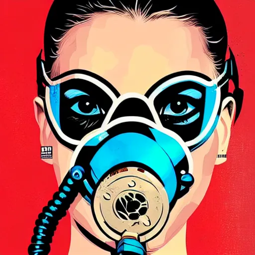 Image similar to portrait of a female diver with mask by MARVEL comics and Sandra Chevrier