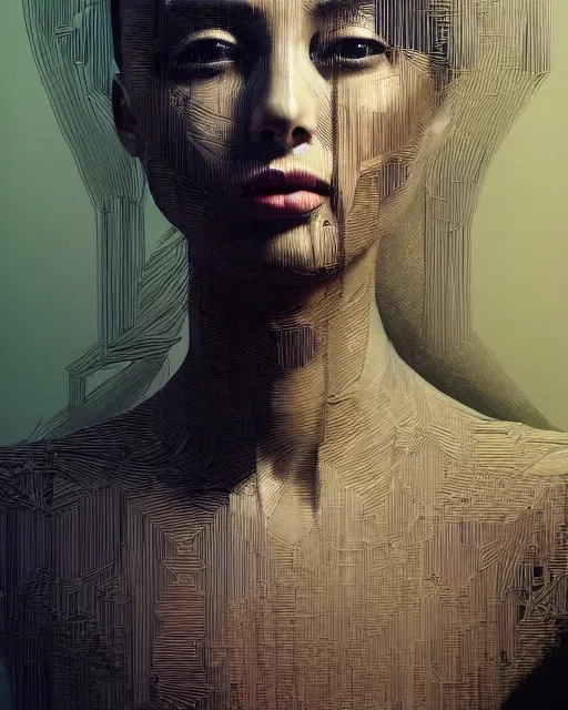 Prompt: portrait of a woman made of needles. intricate abstract. intricate artwork. by tooth wu wlop beeple dan mumford. trending on artstation