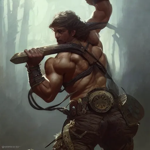 Image similar to Rugged ranger, muscular, thighs, D&D, fantasy, intricate, cinematic lighting, highly detailed, digital painting, artstation, concept art, smooth, sharp focus, illustration, art by Artgerm and Greg Rutkowski and Alphonse Mucha