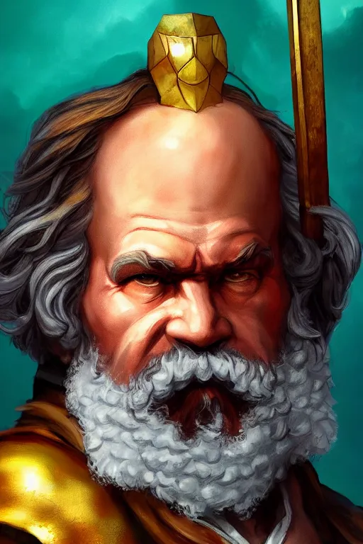 Prompt: character portrait karl marx as a buff wild magic barbarian with a third eye on the forehead and body warpaint, dungeons and dragons cover artwork, dynamic composition, dramatic lighting, trending on artstation, award winning art, stylized painting by sophie anderson, leonardo da vinci and raphael, concept art, 4 k, 8 k, gold and teal color scheme