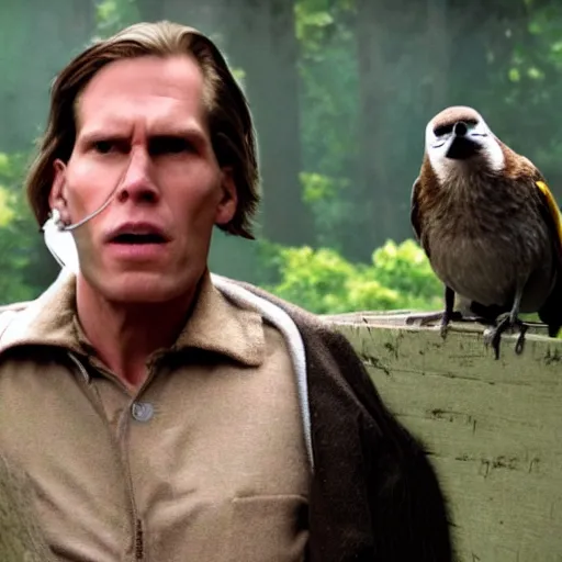 Prompt: Live Action Still of Jerma985 in The Birds (film), real life, hyperrealistic, ultra realistic, realistic, highly detailed, epic, HD quality, 8k resolution, body and headshot, film still