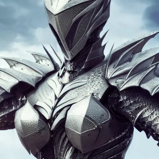 Image similar to highly detailed realistic stunning shot of a beautiful elegant anthropomorphic female dragon knight, doing a majestic pose, armor made of steel, sharp claws and tail, HD octane render, epic cinematography, Artstation, Deviantart, Furaffinity