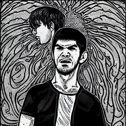 Prompt: khabib as a junji ito drawing