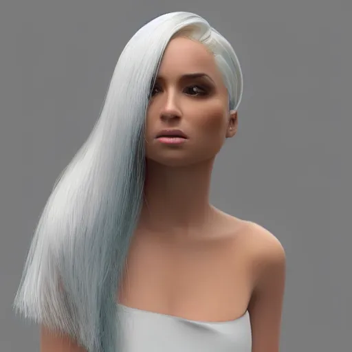 Image similar to “These 3D portraits are unbelievably incerdibly realistic. nvidia hairworks. portrait of Gorgeous girl with white hair futuristic. In bodysuit. By Charli Amani. By Bobbang. perfect facial detail, beautiful, elegant