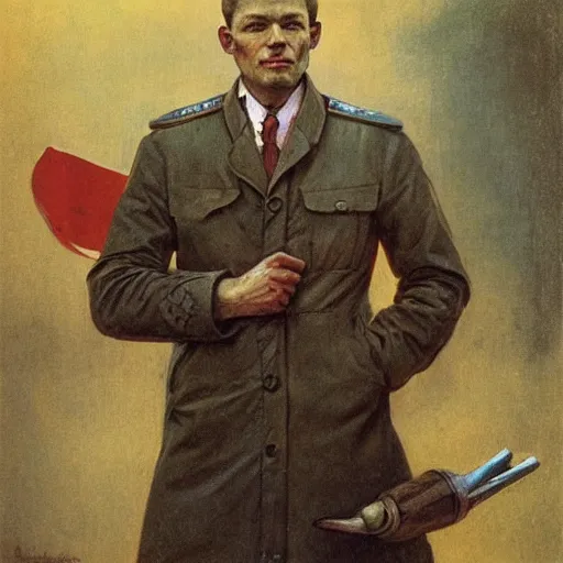 Prompt: soviet propaganda of communist peasant brian krassenstein, by j. c. leyendecker, bosch, and beksinski