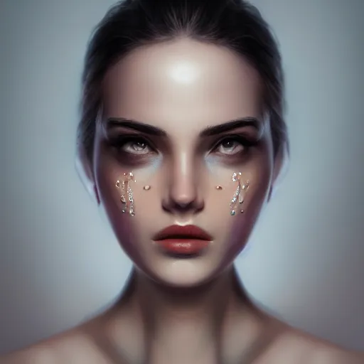 Prompt: face portrait of a woman, inspired by mandy jurgens, face accessories, light make up, 4 k, high detailed, illustration