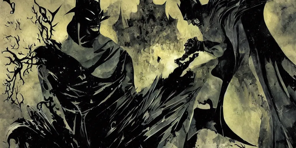 Image similar to the sandman meets batman, by Dave McKean