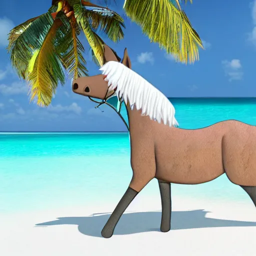 Prompt: a cartoon horse got on a plane and went to the maldives