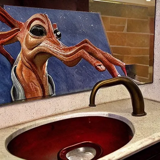 Image similar to a sink that is themed after jar jar binks