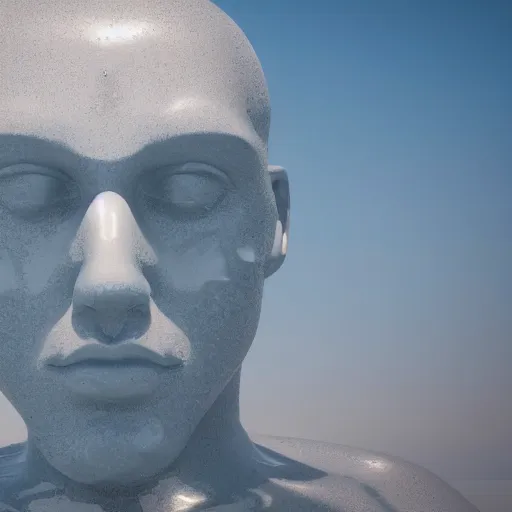 Prompt: water forming a shape of a human head, giant sculpture on the ocean water, water manipulation art, ray tracing, realistic water sharp focus, long shot, 8 k resolution, cinematic