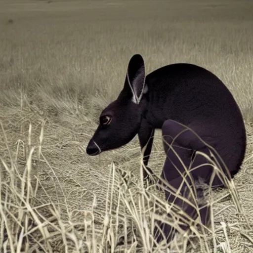 Image similar to photograph of a black Kangaroo spying in a dense, military animal, machine gun