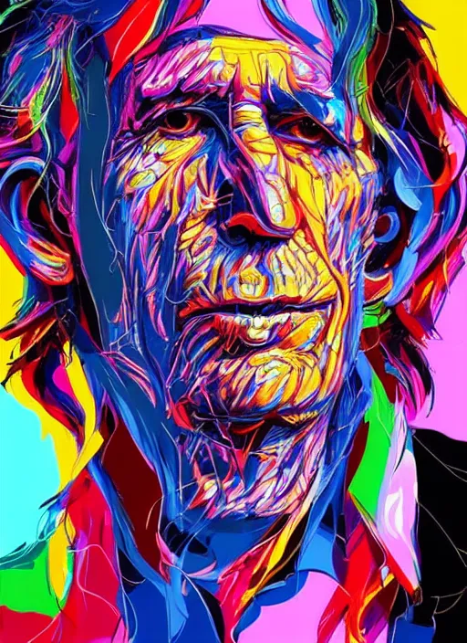 Image similar to portrait keith richards, vivid, intricate, highly detailed, smooth, digital illustration by francoise nielly