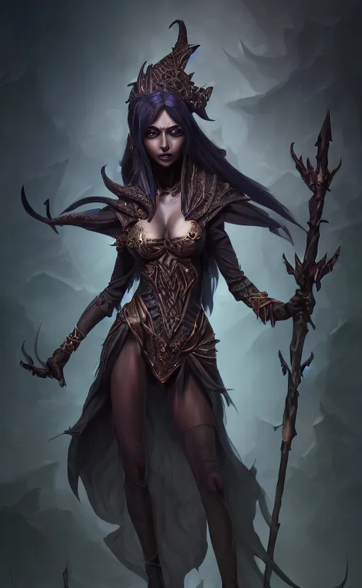 Image similar to full body shot of dark elf witch, highly detailed, d & d, fantasy, highly detailed, digital painting, trending on artstation, concept art, sharp focus, illustration, global illumination, ray tracing, realistic shaded, art by artgerm and greg rutkowski and fuji choko and viktoria gavrilenko and hoang lap,