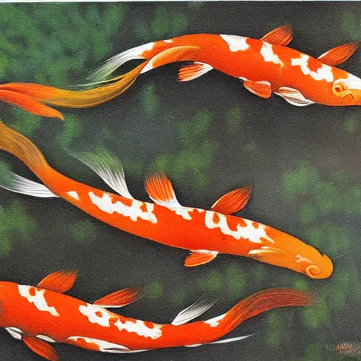 Image similar to two koi, detailed painting by wayne pruse