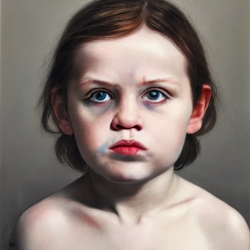 Prompt: high quality, high detail, expressive portrait by gottfried helnwein, hd, the eyes are full of love, photorealistic lighting