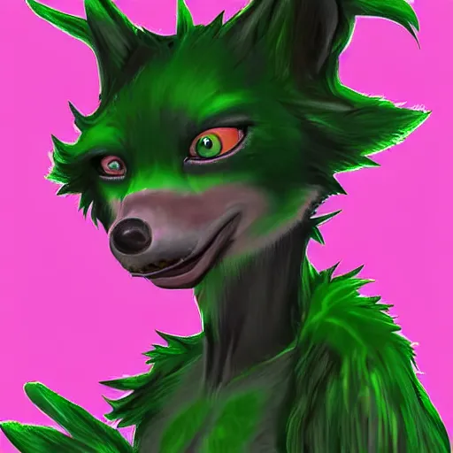 Image similar to Beautiful digital painting of an anthro anthropomorphic pastel-green wolf, Punk outfit. cute