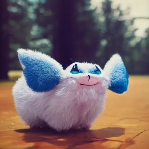 Image similar to real life ice pokemon, cute!!!, content!!!, mischievous!!!, adorable!!!, fluffy!!!, ultra realistic!!!, golden hour, sharp focus