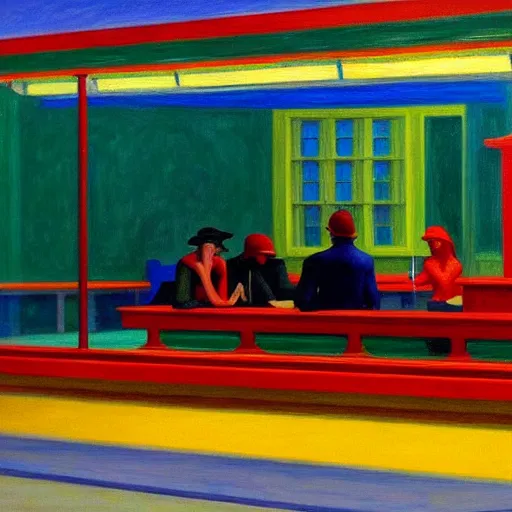 Prompt: Nighthawks by Edward Hopper, child drawing, 4k,