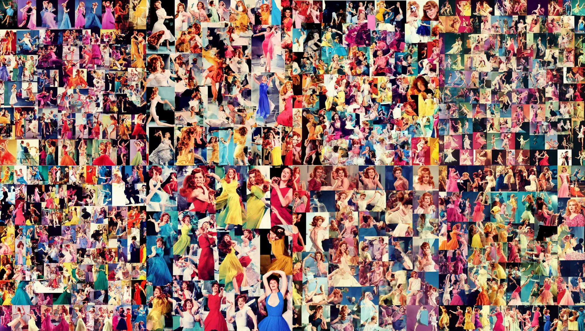 Prompt: collage of dancing amy adams, 1 9 6 0 s technicolor