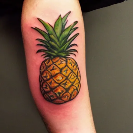 Prompt: professional 3 d render of a ripe luscious pineapple tattoo on an arm that's also edible