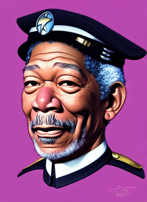 Image similar to cute star trek officer morgan freeman, natural lighting, path traced, highly detailed, high quality, digital painting, by don bluth and ross tran and studio ghibli and alphonse mucha, artgerm