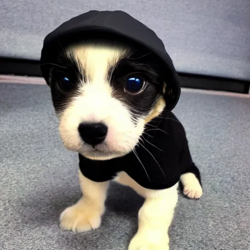 Image similar to Photograph of a puppy wearing a baseball cap