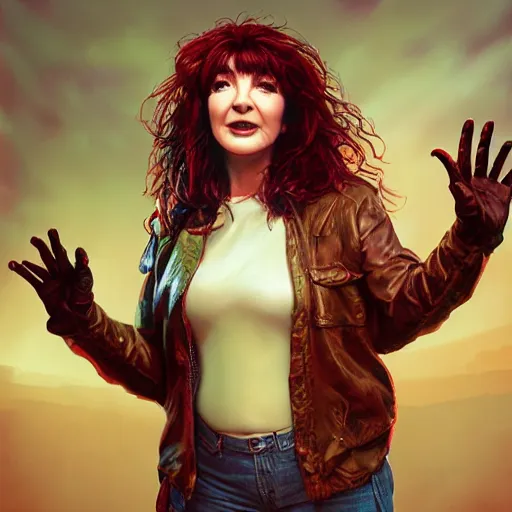 Image similar to A hyper real comic book style portait painting of Kate Bush in the center of the universe, unreal 5, hyperrealistic, octane render, cosplay, RPG portrait, dynamic lighting