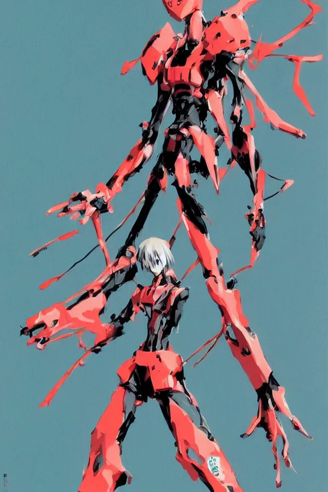 Prompt: Neon genesis Evangelion , Unit 01 by Ashley Wood, character design, concept art