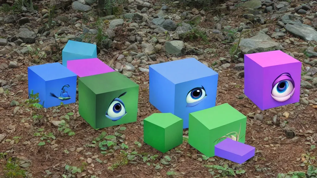 Image similar to pixar - style unfulfilled stream cube ( s ) in nature