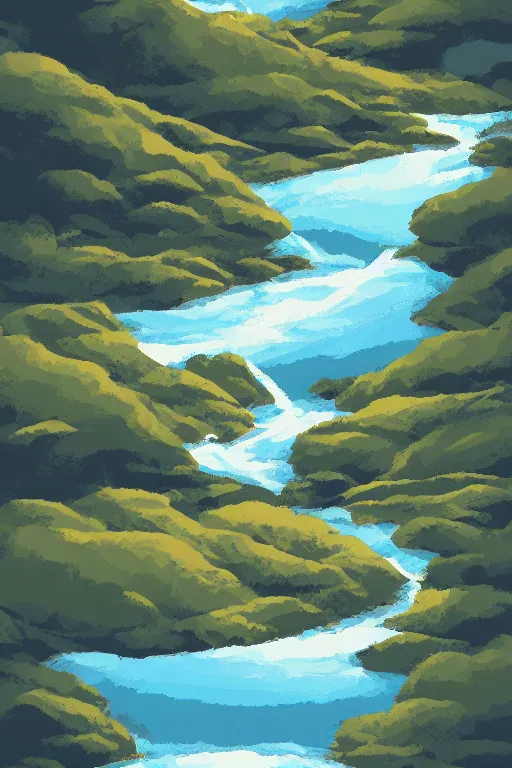 Image similar to mountaintop river flat illustration trending on artstation