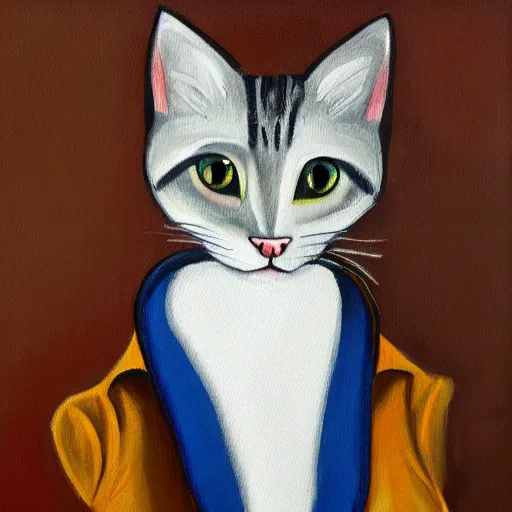 Image similar to cat with a stylish jacket, painting