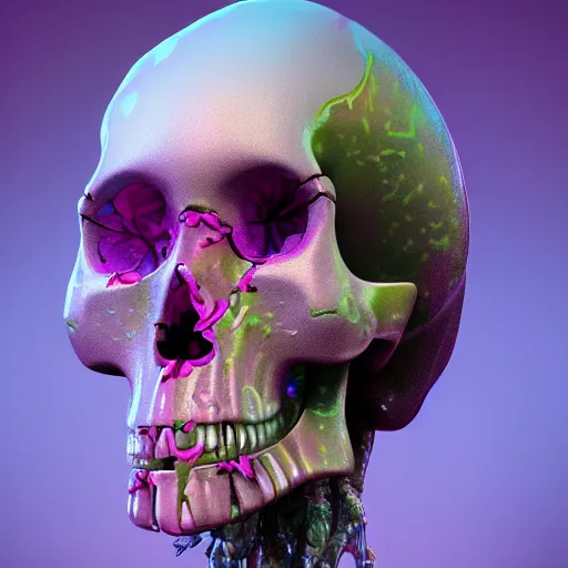 Image similar to a human Skull mutating into flowers, tentacles, unnatural shapes, jellyfish, insect, octane render, 3d digital art by beeple, unreal engine 5, award winning,